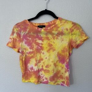 Forever 21 Orange Pink White Tie Dye Baby Tee Crop Top Size Small